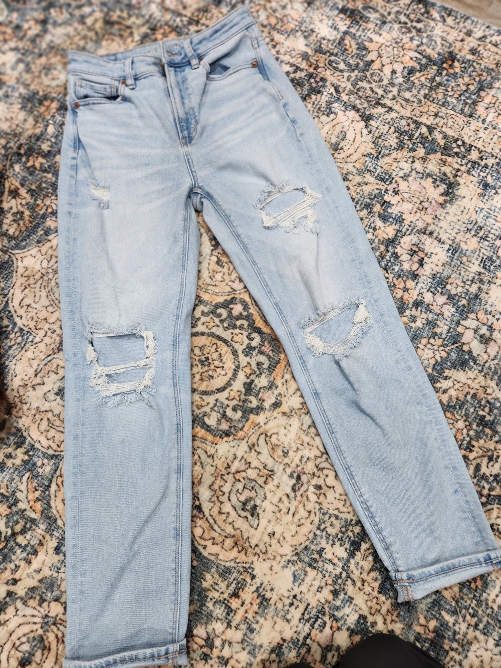 Light Blue Distressed Moms Straight Women's Jeans